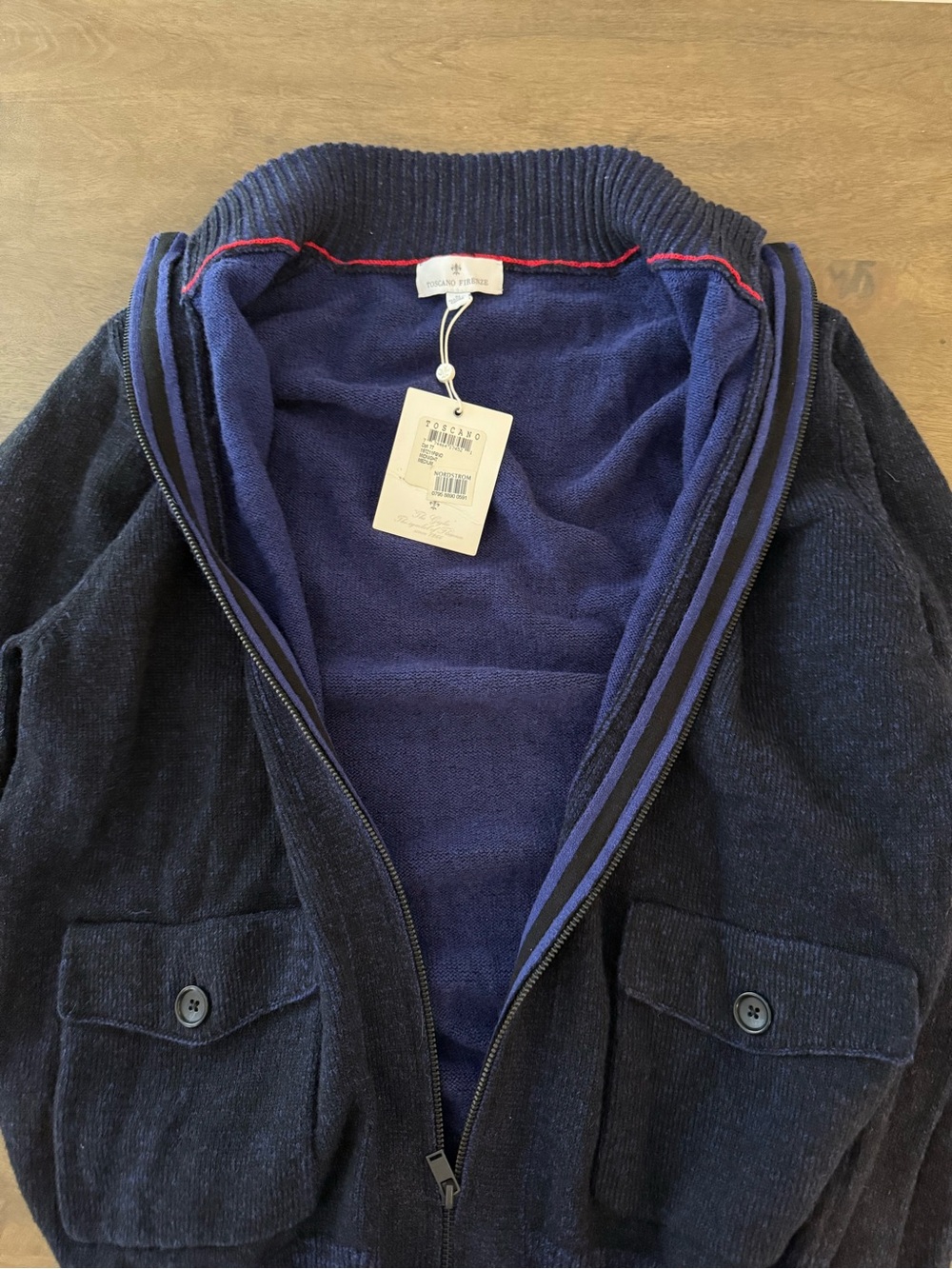 NWT✨ Toscano Firenze Navy Full-Zip Cardigan Sweater Size Medium - Picture 8 of 10
